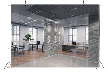 BELECO 10x6.5ft Fabric Modern Office Backdrop for Video Conference - Elegant Business Interior Brick Wall Windows Virtual Home Photography Background for Live Video Zoom Calls Photoshoot Props - size: 10x6.5FT