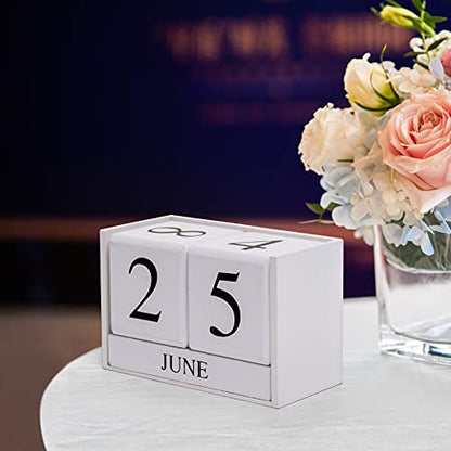Notakia Wooden Gaobei Desk Blocks Calendar Perpetual Block Month Date Display (Large white) - color: White Large
