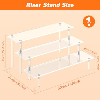 3 Tier Acrylic Display Risers, Large Perfume Organizer Stand, Clear Cupcake Stand Holder, Display Shelves for Figurines, Dessert Shelf for Party, Risers Display Stand for Decoration (1 Pack)