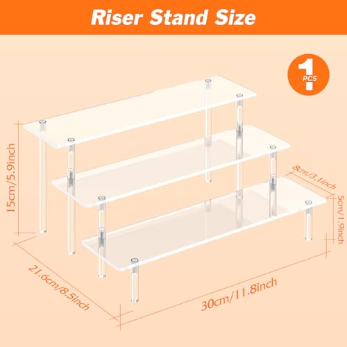 3 Tier Acrylic Display Risers, Large Perfume Organizer Stand, Clear Cupcake Stand Holder, Display Shelves for Figurines, Dessert Shelf for Party, Risers Display Stand for Decoration (1 Pack)