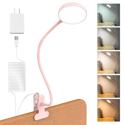 LiFMIRA Desk Lamp Clip on Light 8W 66 LED Reading Light for Bed, 5 Colors 10 Dimming Levels, Eye Caring Metal Reading Lamp, Clip lamp for Bed Headboard Home Office (Pink) - color: Pink
