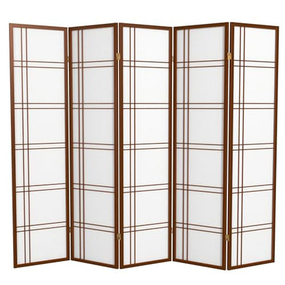 Red Lantern 6 ft. Tall Double Cross Shoji Screen - Walnut - 5 Panels - color: Walnut, size: 5 Panel