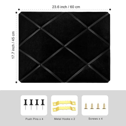 Black Fabric Memo Bulletin Board, 23.6x17.7 inches Velvet Pin Board for Wall, Vision Board Message Board Cork Board with Criss-Cross Ribbons for Home Office School Wall Decor(BK Velvet,4560) - size: 23.6"x17.7"