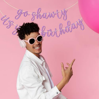 Go Shawty It's Your Birthday Banner, Hip Hop Birthday Party Decorations Supplies, Rap Theme Bday Bunting Sign, Pre-strung, Photo Props (Purple) - color: Purple