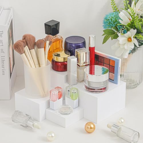 Geelin 6 Pack Acrylic Risers for Display Acrylic Cube Boxes Risers Display Stands with Hollow Bottoms Decorative Stand for Jewelry Candy Table Decor 6 Sizes(White,3 to 8 Inch,Square) - color: White, size: 3 to 8 Inch