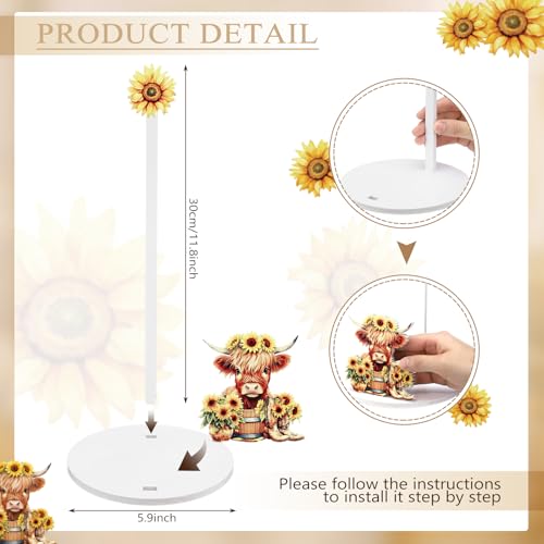 Namalu Highland Cow Sunflower Paper Towel Holder Highland Cow Sunflower Kitchen Decor Kitchen Cute Paper Towel Holder Dispenser for Bedroom Toilet Countertop Decor - style: Highland Cow