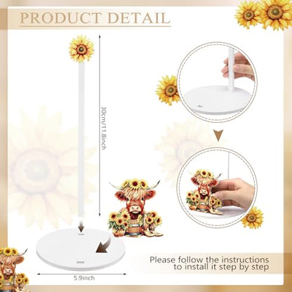Namalu Highland Cow Sunflower Paper Towel Holder Highland Cow Sunflower Kitchen Decor Kitchen Cute Paper Towel Holder Dispenser for Bedroom Toilet Countertop Decor - style: Highland Cow