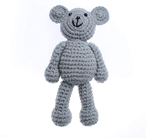 Newborn Baby Photo Shoot Props Boys Girls Crochet Knitted Hat Bear Hat Beanie with Bear Dolls Photography Props - color: Gray
