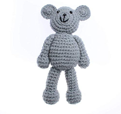 Newborn Baby Photo Shoot Props Boys Girls Crochet Knitted Hat Bear Hat Beanie with Bear Dolls Photography Props - color: Gray