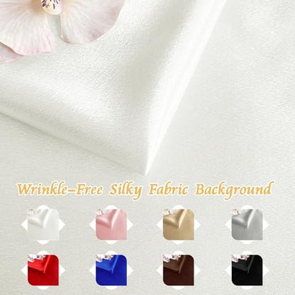 RUDONG M Satin Photography Backdrop 3.3x2.5ft - Wrinkle-Free Silky Fabric Background for Jewelry/Cosmetics/Flat Lay/Studio, White Backdrop Cloth (100x75cm) - color: White