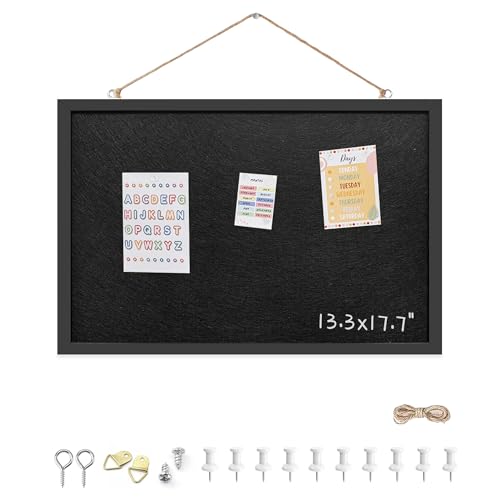13.3x17.7 Inch Cork Board for Wall Hanging with Linen, Bulletin Board with Push Pins, Mounted Memo Message Board for Home Office Decor, Dorm Room Essentials, Classroom Organization - color: Black, size: 13.3*17.7inch