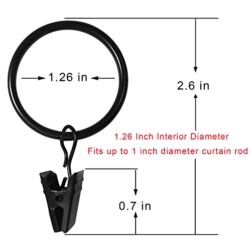 WeeksEight 40 Pack Black Curtain Rings with Clips, Curtain Hooks Hangers Clip Rings for Hanging Drapes Bows Hat, Drapery Rings 1.26 in I D, Fits up to 1 in Diameter Curtain Rod. - color: Black, size: 1.26" I D Set of 40