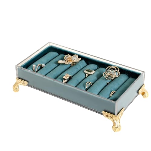 velvet slots Ring holder for jewelry organizer, Blue earring ring display stand for selling, felt ring jewelry holder tray showcase【Velvet slots Ring Holder-Blue】 - color: Blue