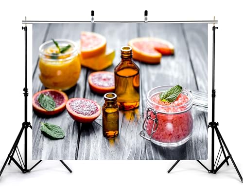 9x9ft Citrus Spa Bath Salt Backdrop with Blood Orange and Grapefruit Slices Photography Background for Skincare Party and Relaxation Event Decorations Banner Photo Booth Props - size: 9x9ft