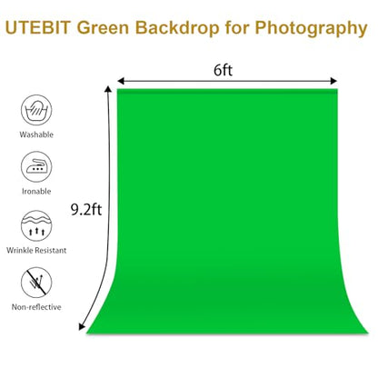 UTEBIT Green Screen Backdrop, 6x9 ft Photography Chroma Key Greenscreen Background Sheet for Background Removal, Thick Polyester Fabric Cloth Sheet for Photoshoot Video, Live Streaming (Backdrop Only) - size: 6x9.2ft