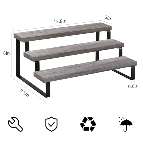 YINMIT Wooden Display Riser Stand, Tiered Perfume and Cologne Organizer Stand, 3 Tier Spice Rack Organizer, Rustic Display Shelf for Candles (3 Tier,Grey) - color: 3 Tier,Grey