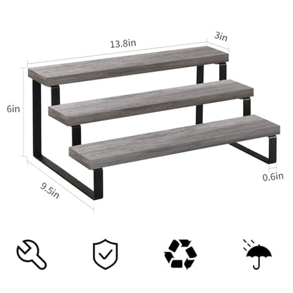 YINMIT Wooden Display Riser Stand, Tiered Perfume and Cologne Organizer Stand, 3 Tier Spice Rack Organizer, Rustic Display Shelf for Candles (3 Tier,Grey) - color: 3 Tier,Grey