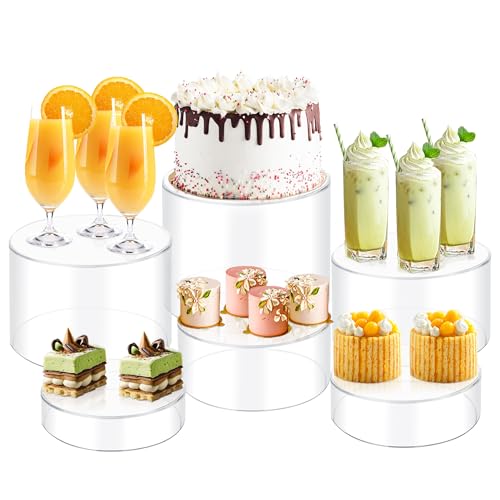 6Pcs Buffet Risers, Food Risers for Buffet, Acrylic Boxes for Display Round Riser Display Cases Acrylic Round Display Base, Clear(Size 6",6.5",6.7",7",7.5",8") - color: Clear-Round