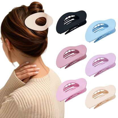 AWAYTR Flat Hair Clips For Women 4.33" Lay Flat Claw Clip for Hair 6Pcs Round Large Hair Claw Clips (Matte - Candy Series) - color: Matte - Candy Series