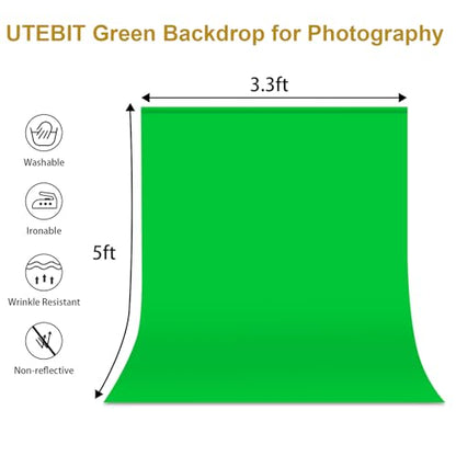 UTEBIT Green Screen Backdrop, 3.3X5 ft Photography Chroma Key Greenscreen Background Sheet for Background Removal,Thick Polyester Fabric Cloth Sheet for Photoshoot Video, Live Streaming(Backdrop Only) - size: 3.3x5ft