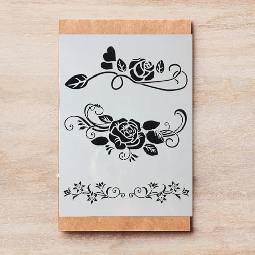 TIAMECH A4 Reusable Rose Lines Stencil for Painting - Floral Strip Border Layering Template, DIY Wall Art, Wood Furniture, Scrapbook & Crafts (8.3x11.7inch) - style: Rose Lines