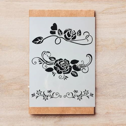 TIAMECH A4 Reusable Rose Lines Stencil for Painting - Floral Strip Border Layering Template, DIY Wall Art, Wood Furniture, Scrapbook & Crafts (8.3x11.7inch) - style: Rose Lines