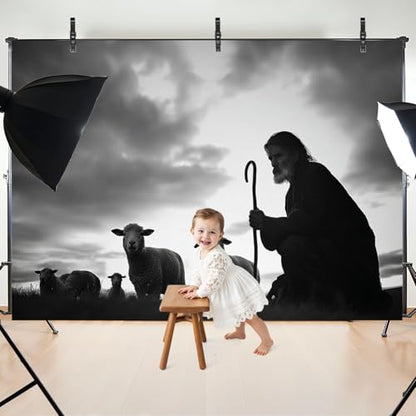 5x7ft Photography Backdrop Shepherd Tending Sheep Sunrise Landscape Photo Backdrop Photography Background for Photoshoot Portrait Video Party Photo Studio Prop Booth - color: Color4