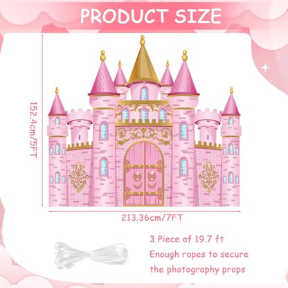 Panelee Princess Castle Party Decorations, Pink Castle Backdrop Photo Prop, 7 x 5 ft Large Princess Birthday Party Decoration for Girls Photo Background Birthday Supplies - style: Princess Castle