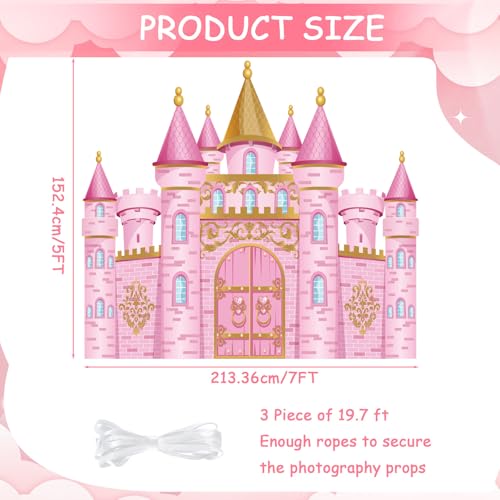 Panelee Princess Castle Party Decorations, Pink Castle Backdrop Photo Prop, 7 x 5 ft Large Princess Birthday Party Decoration for Girls Photo Background Birthday Supplies - style: Princess Castle