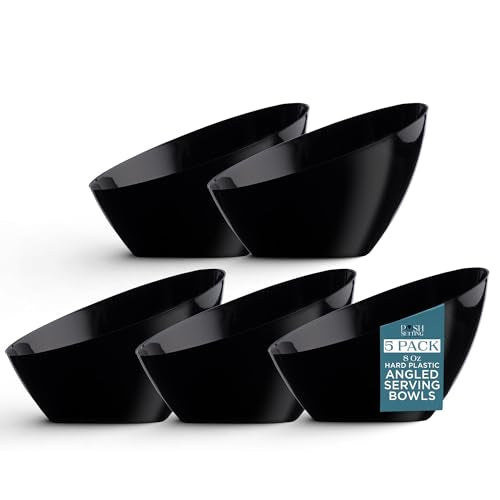 Posh Setting Black Plastic Serving Bowls Disposable - Angled Bowls - Angled Candy Bowl - Plastic Snacks & Chip Bowls for Parties - Black, Gold & Clear, White Serving Dishes, 8 OZ, 5 Pack - color: Black, size: Small 8 OZ