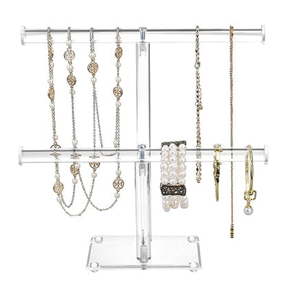 MOOCA 2 Pcs Set Deluxe Clear Acrylic Round Bracelet Display Holder 2 Tier T-bar Jewelry Bracelet Display Holder Stand Acrylic Organizer Jewelry Holder (2-Bar) - color: 2-Bar, 2 Pieces