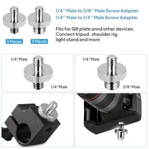 Standard Metal Male Convertor Threaded Screw Adapter Spigot Stud for Studio Light Stand, Hotshoe/Coldshoe Adapter, Ball Head, Wireless Flash Receiver, Trigger (20 PCS Camera Screws Mount Set) - style: 20 PCS Camera Screws Mount Set