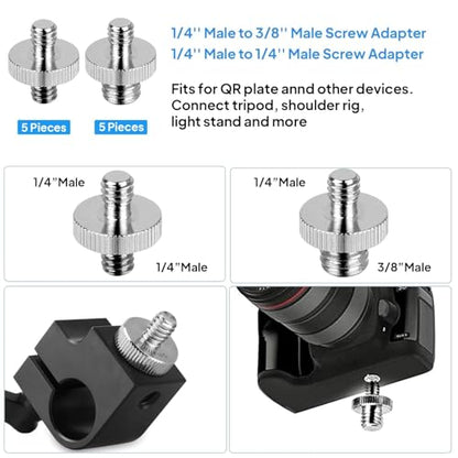 Standard Metal Male Convertor Threaded Screw Adapter Spigot Stud for Studio Light Stand, Hotshoe/Coldshoe Adapter, Ball Head, Wireless Flash Receiver, Trigger (20 PCS Camera Screws Mount Set) - style: 20 PCS Camera Screws Mount Set