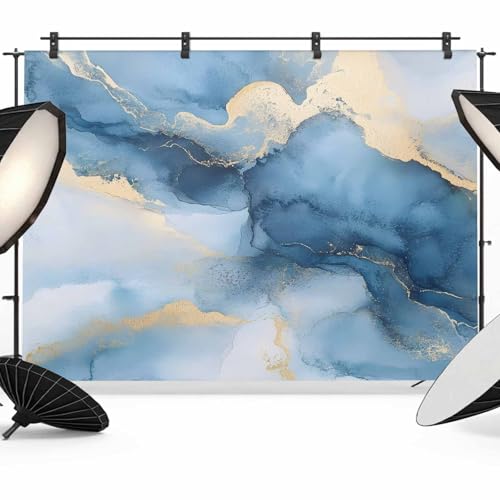 Marble Texture Backdrop for Photography, Modern Art Blue Gray Ripple Effect Photo Backdrop Portrait Background Party Banner Photo Backgrounds for Studio Booth Props, 10x8ft - color: Blue Gold, size: 10x8FT