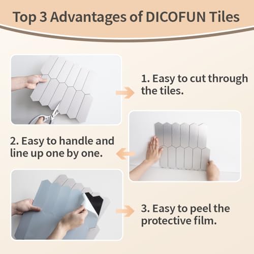 DICOFUN 10 Sheets Brushed Metal Long Hexagon Peel and Stick Backsplash, 12"x12" PVC Stick on Backsplash Wall Tiles for Kitchen and Bathroom - color: Brushed Metal, size: 10 Sheets, 12"x12"x0.12"