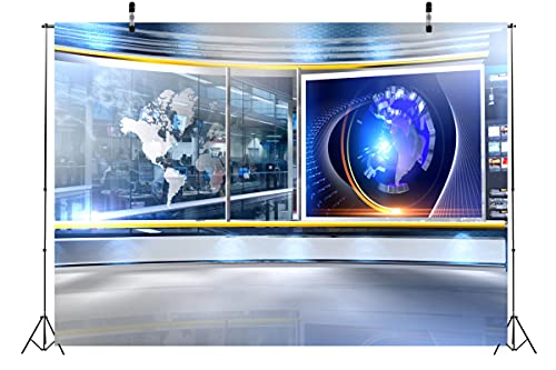 Fabric 15x8ft News Broadcast Backdrop TV Show News-Television Hall Interior Scene Photograohy Background Record News Report Business Study Backdrop Host Portrait Studio Props - size: 15x8FT