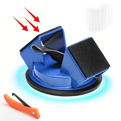 Floor Gap Fixer Tool – Heavy-Duty Iron Body with Enhanced Suction Cup, 45° Striking Surface for Floating Laminate & Vinyl Plank Flooring Repair, Includes 6 Adhesive Pads & Cleaning Blade