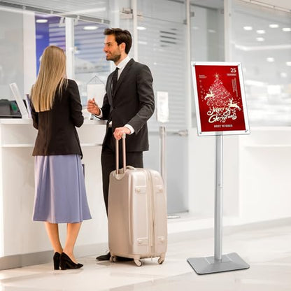 YIYO Sign Stand Poster Stand，adjustable heavy duty pedestal Sign Holder Floor Stand，acrylic frame floor signage standing for display menu 8.5*11 inch，Silver (acrylic frame 8.5*11 Silver)