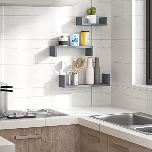 SRIWATANA Floating Shelves Wall Mounted, Solid Wood Wall Shelves, Weathered Gray… - color: Weathered Gray