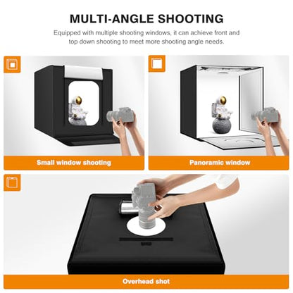 Light Box Photography 20"x20" with 80LED Lights and 4 Color Backdrops Photo Box with Lights, Foldable Light Box with Adjustable Brightness, 6000-6500K Dimmable Portable Picture Box Shooting - size: 20" with 6000-6500K