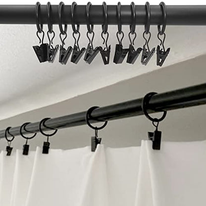 WeeksEight 100 Pack Black Curtain Rings with Clips, Curtain Hooks Hangers Clip Rings for Hanging Drapes Bows Hat, Drapery Rings 1 in I D, Fits up to 5/8 in Diameter Curtain Rod. - color: Black, size: 1" I D Set of 100