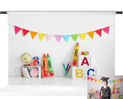 Kate Back to School Backdrop 1st Day of School Backdrop Colorful Crayon ABC Background for Children,10x6.5ft - size: 10x6.5ft