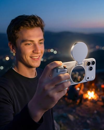 TELESIN Fun Shot Magnetic Phone Camera Grip + 4 in 1 Magnetic RGB Selfie Light Bundle Kit Compatible with iPhone Magsafe & Android, Creator Kit for Selfies/Photography/TikTok/Zoom Calls/Video - color: White Grip + RGB Light