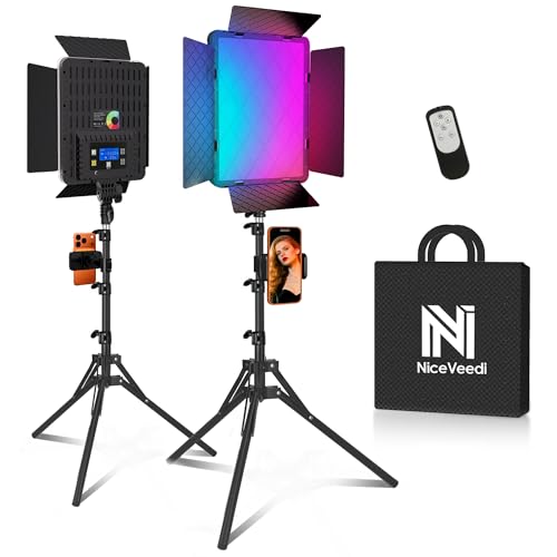 NiceVeedi 2-Pack RGB Photography Lighting with 20 Effects, 40W/360° Full Color/2700-6500K Studio Lights with Remote & Display, Video Light for Video Recording/Photography/Streaming/YouTube/TikTok - color: 2 Packs