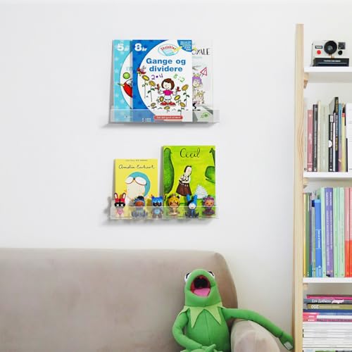 NIUBEE 16.5-Inch Acrylic Floating Bookshelves, 2-Pack, Clear Modern Wall Shelves for Child/Toddler， Invisible Ledge Book Shelves for Nursery/Kids Room/Playroom/Small Spaces. - size: 16.5inches