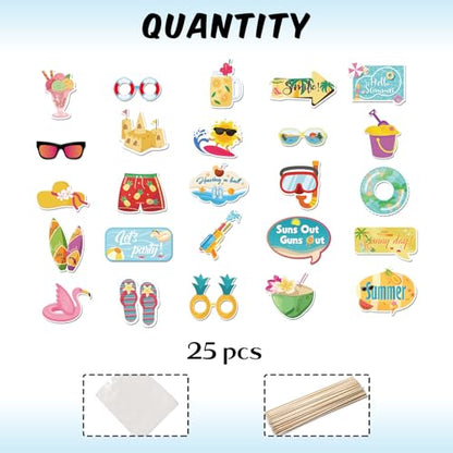 25 Pcs Summer Beach Photo Booth Props Kit, Hawaiian Luau Themed Selfie Decorations, Baby Shower, Wedding Birthday Aloha Party Photography Supplies