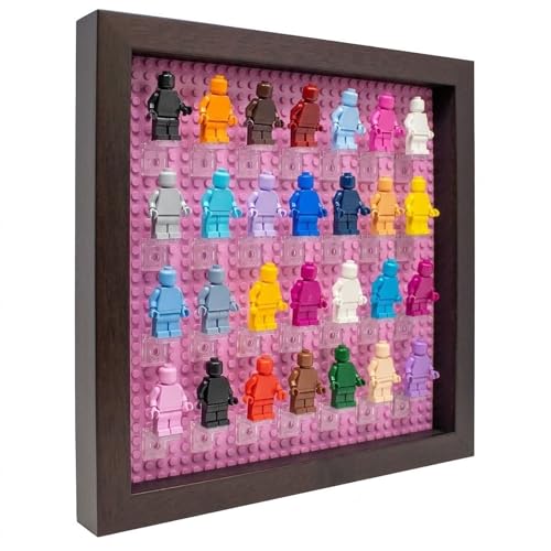 Figurine Display Case 10x10 Walnut Shadow Box for Miniature Figures 10x10 Walnut Wood Shadow Box with Black Base to Display Up to 28 Block Figures - color: Walnut With Black Backing, size: 10x10