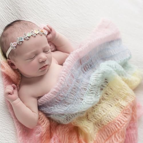 Newborn Photography Props Stretch Newborn Photography Wrap Blanket for Baby Boys Girls Posing Photo Shoot Props - color: Rainbow