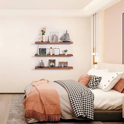 MBYD 36 Inch Photo Picture Ledge Shelf, Light Walnut Floating Wall Nursery Book Shelves Floating Bookshelf for Kids Bedroom Bathroom Kitchen Home Decoration, Set of 3 - color: Light Walnut, size: Set of 3 36 in