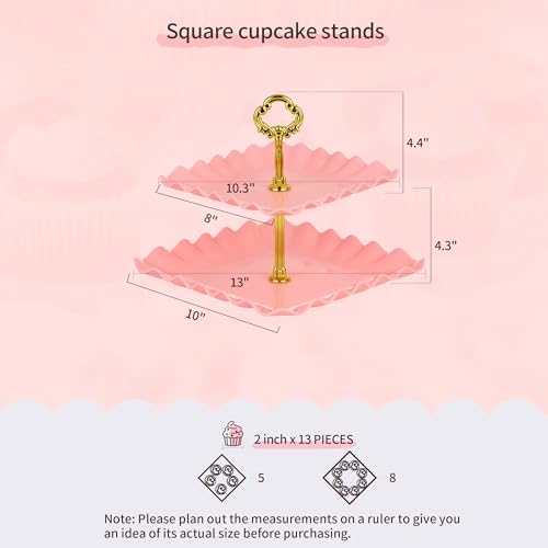 Pack of 11 NWK Cake Stand Set, with 3 x Two-Tier and 3 x Three-Tier Cupcake Stands, 4 x Appetizer Trays, 1 x Tablecloth for Birthday Bridal Baby Shower Party (Pink) - color: Pink